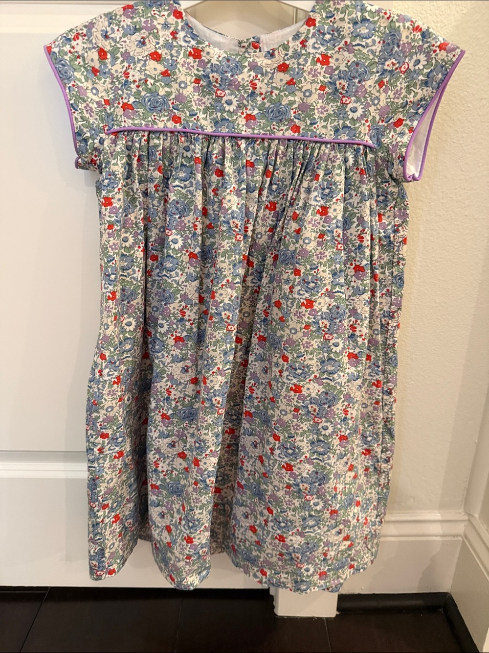 Girls' Floral Cotton Casual Dress in Blue and Red